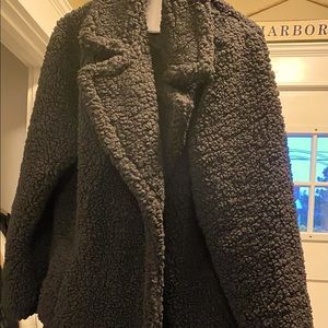 Coat…black faux fur, very soft, black lining, size Large, Lucky Brand